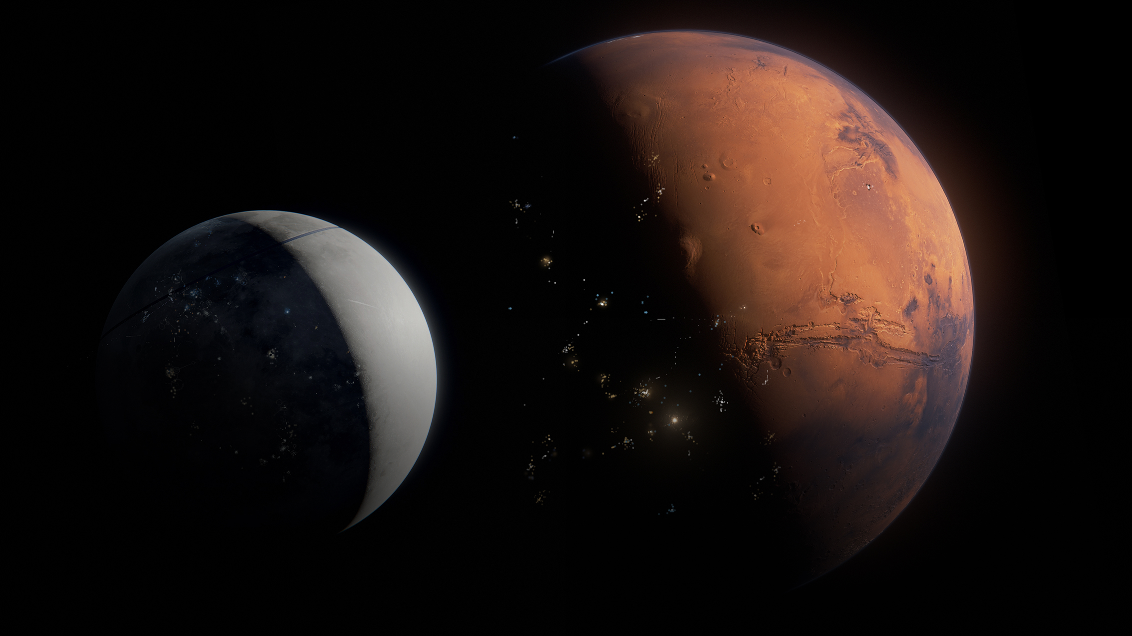 Mars and Moon